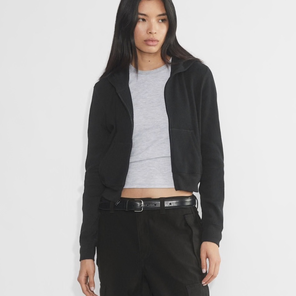 TNA Aritzia Waffle Knit Zip Hoodie Size XXS (Fits XS/S) Soft Zip Hoodie Babaton - Picture 3 of 14